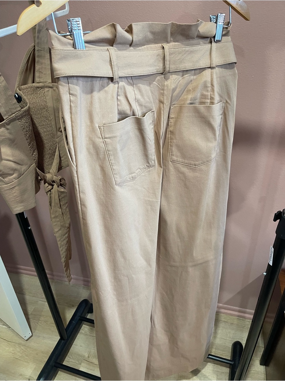 Express Women's Tan Wide-Leg High-Waist Pants with Matching Crop Top - Picture 9 of 9